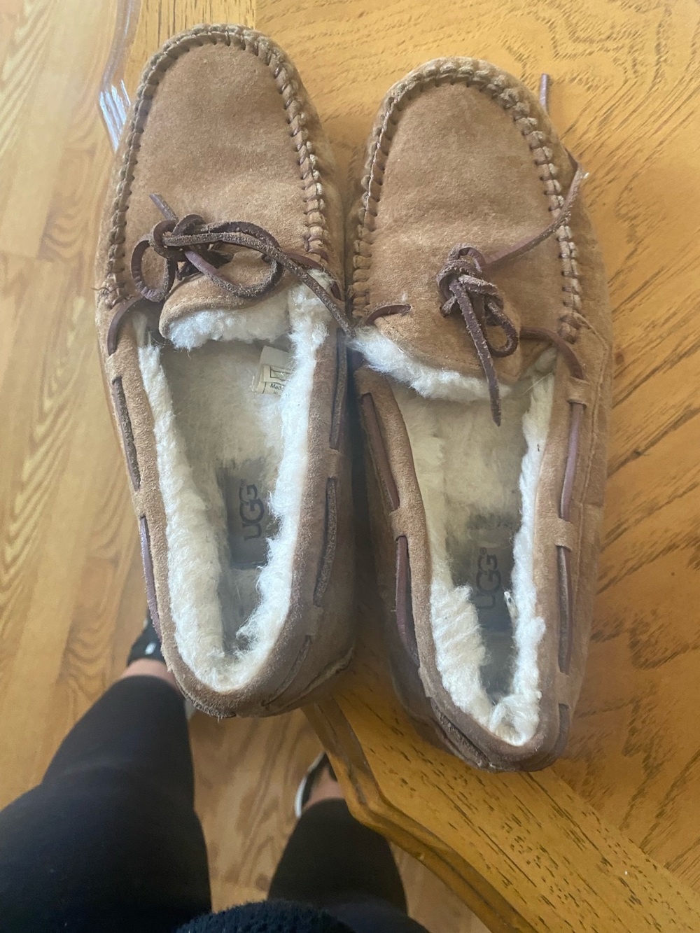 UGG  Brown Suede Shearling Moccasin Slippers